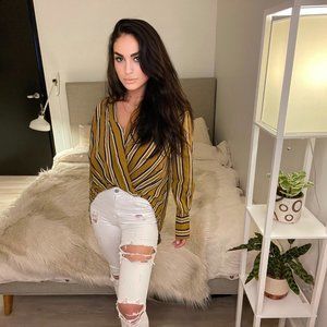 Zara Trafaluc Striped Long Sleeve Hi-Low Top